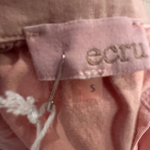 Barrymore Button Sleeve Blouse Ecru Small Dusty Rose Lightweight Cotton NEW - Picture 7 of 9